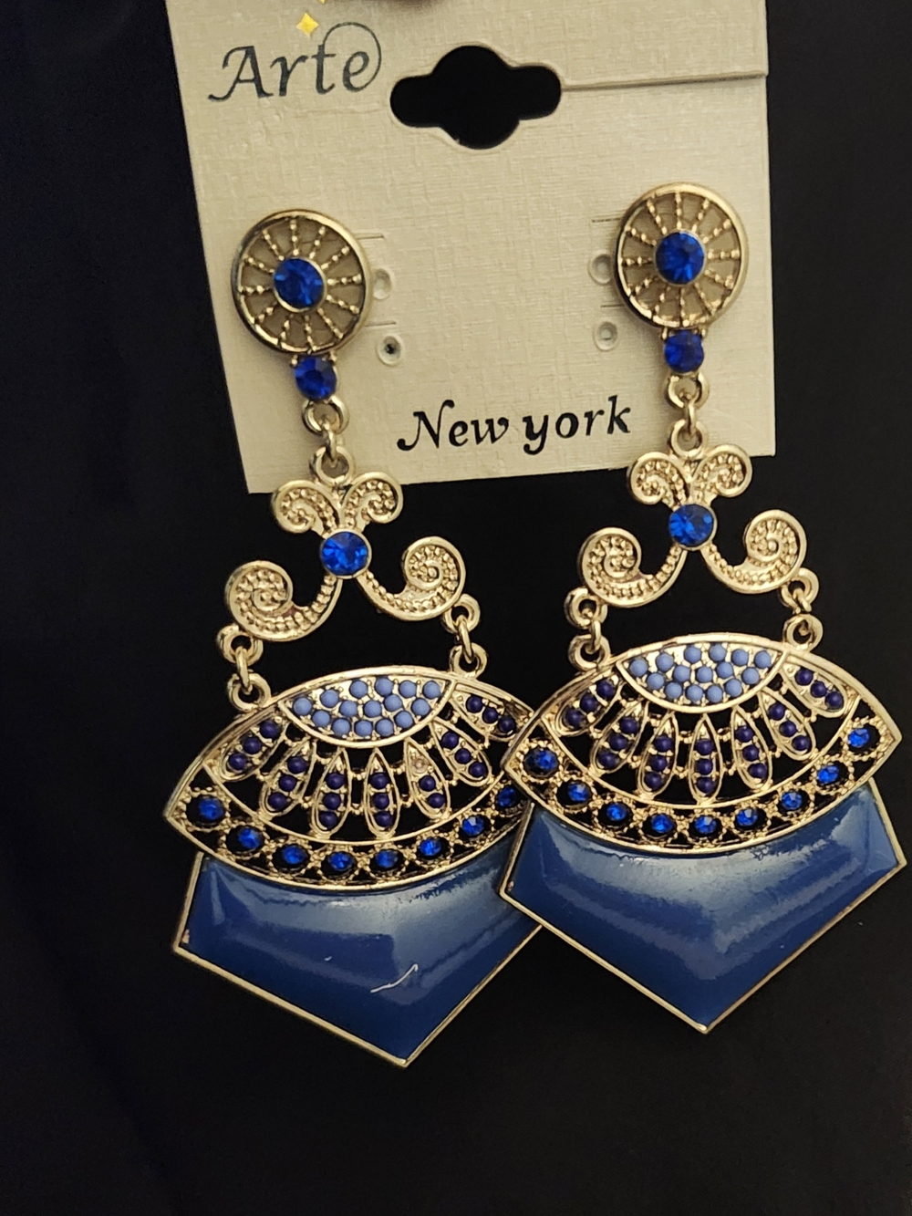 Arte New York Blue & Gold Drop Earrings